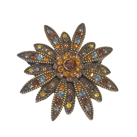 JOAN RIVERS SMALL AUTUMN COLORED CRYSTAL SUNBURST FLOWER BROOCH - Picture 2 of 14